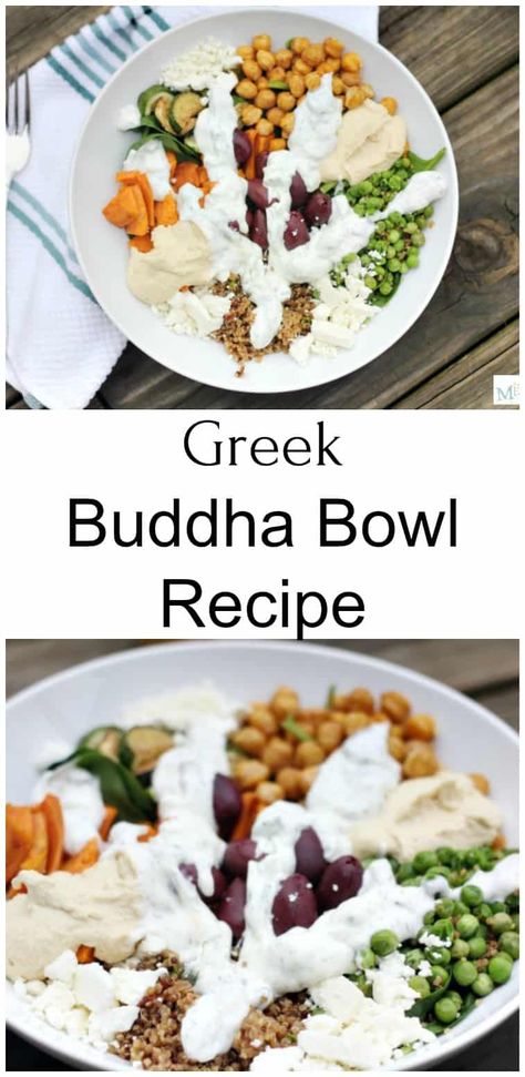 This Greek Buddha Bowl recipe is the perfect plant-based lunch recipe that is filled with fresh vegetables & topped with tzatziki. Greek Buddha Bowl, Quinoa Buddha Bowl, Buddha Bowl Recipe, Greek Quinoa, Buddha Bowls Recipe, Healthy Lunches For Work, Plant Based Lunch, Healthy Lunch Ideas, Greek Flavors