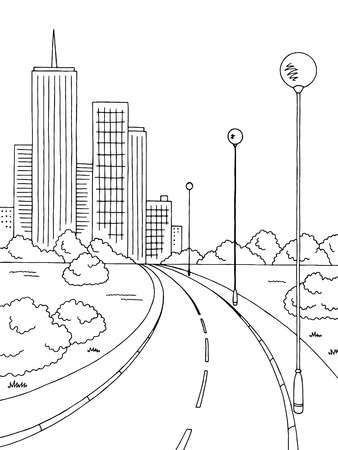 City Landscape Sketch, Road Graphic, Road Drawing, Landscape Drawing Easy, Perspective Drawing Lessons, City Sketch, Black And White City, Landscape Sketch, City Drawing