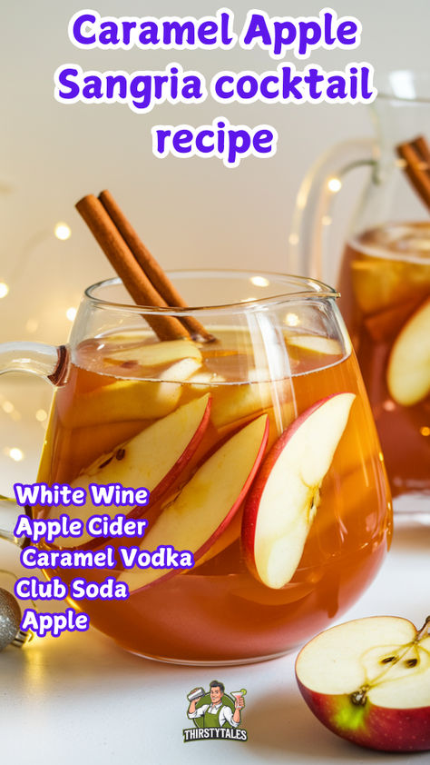 "Indulge in the delicious flavors of fall with this Caramel Apple Sangria 
cocktail recipe! Perfect for gatherings, this refreshing drink combines 
crisp apples, sweet caramel syrup, and smooth apple vodka for a delightful 
twist on traditional sangria. Explore easy drink recipes that elevate your 
autumn celebrations with this irresistible Caramel Apple Sangria. Discover more Apple Sangria recipes and impress your guests with this unique blend of flavors. Cheers to the ultimate fall cocktail! " White Fall Sangria Recipes, Fall Sangria With Fireball, Carmel Apple Sangria Recipes, Pumpkin Spice Sangria, Apple Sangria Recipes Fall Drinks, Carmel Apple Sangria Easy, Caramel Apple Sangria Recipes, Caramel Apple Drinks Alcohol, Fall Sangria Recipes Easy