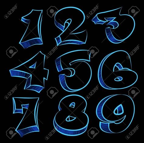 Graffiti Numbers Tattoo, Graffiti Lettering Numbers, Graffiti Numbers Fonts, Cool Number Fonts, Number Graffiti, Graffiti Numbers, Free Graffiti Fonts, Letters Tattoo, Graffiti Alphabet Styles