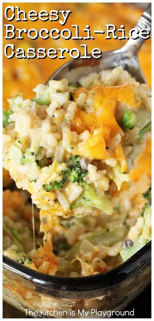 Cheesy Broccoli-Rice Casserole ~ A perfectly tasty side dish for Easter, Thanksgiving, Christmas, or everyday dinner. Classic creamy, cheesy comfort food at its best!  www.thekitchenismyplayground.com Side Dish For Easter, Thanksgiving Side Dishes Crockpot, Cheesy Broccoli Rice Casserole, Cheesy Broccoli Rice, Casserole Side Dishes, Thanksgiving Side Dishes Easy, Broccoli Rice Casserole, Cheesy Broccoli, Rice Side Dishes