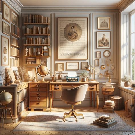 Light Academia Aesthetic Home Office, Light Academia Aesthetic Office, Light Academia Study Room, Academic Bedroom Aesthetic, Light Academia Office Aesthetic, Light Academia Home Office, Light Academia Classroom, Light Academia Apartment, Light Academia Desk