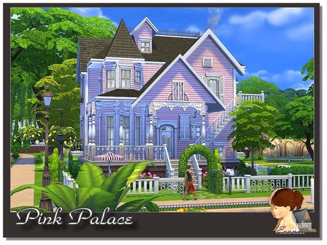 The Sims Resource - Pink Palace Coraline House Layout, Coraline House, Pink Bedroom Curtains, The Pink Palace, Scary Houses, Sims Baby, Pink Palace, Sims Building, House Layout