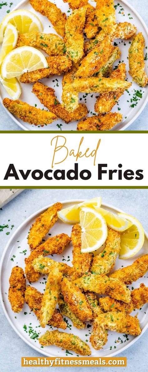 Crunchy, soft, and creamy, these Baked Avocado Fries are addictive! No need for a deep frier here, these avocado fries are seasoned, breaded, and then baked to perfection. Perfect for entertaining or as a snack! This Baked Avocado Fries recipe is one of my all-time favorite healthy fries recipes. They’re super crunchy on the outside, soft, smooth, and creamy inside, and they are loaded with so many good nutrients including omega-3s. What’s not to love about that?! Side Dishes With Avocado, Appetizer With Avocado, Baked Avacacado Recipes, Healthy No Cook Snacks, Recipes Using Avocados, Omega 3 Recipes Healthy, What To Eat With Avocado, Ways To Use Avocado, Baked Avocado Recipes