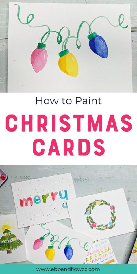 How To Make Watercolor Cards, Easy Christmas Cards To Make Simple, Simple Hand Painted Christmas Cards, Homemade Cards Watercolor, Paint Christmas Cards, Christmas Cards Painted, Simple Christmas Card Ideas, Diy Watercolor Christmas Cards, Watercolour Christmas Cards Ideas