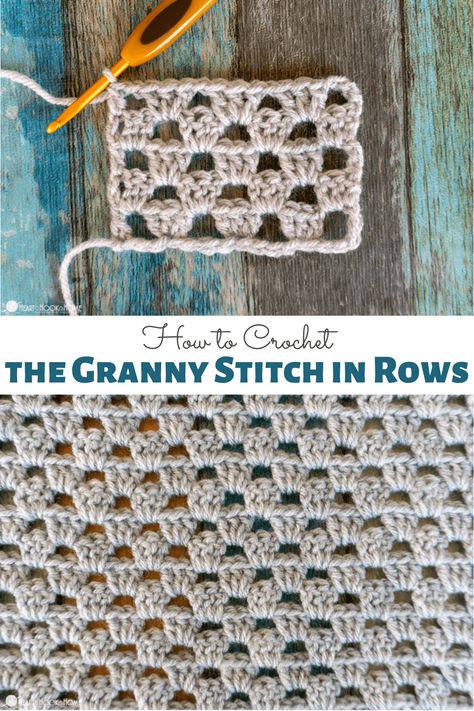 How To Granny Stitch Crochet, Granny Stitch Rectangle, Crochet Granny Stitch In Rows, Wide Stitch Crochet, Granny Square Crochet Stitch, Granny Square Alternative, Crochet Granny Square Stitch, Knit Stitch Crochet Tutorial, Bernat Blanket Color Pooling Yarn Patterns Crochet