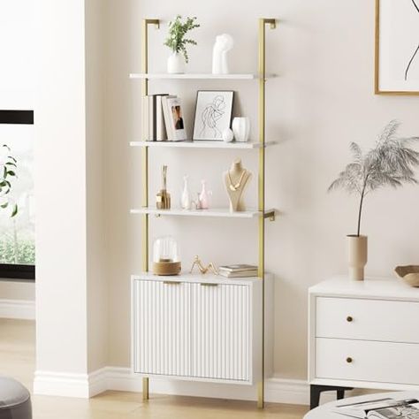 Bookshelf With Doors, Ladder Bookshelf, Ladder Shelf, Ladder Bookcase, Storage Cabinet, Metal Frame, Bookcase, Home Office, Doors