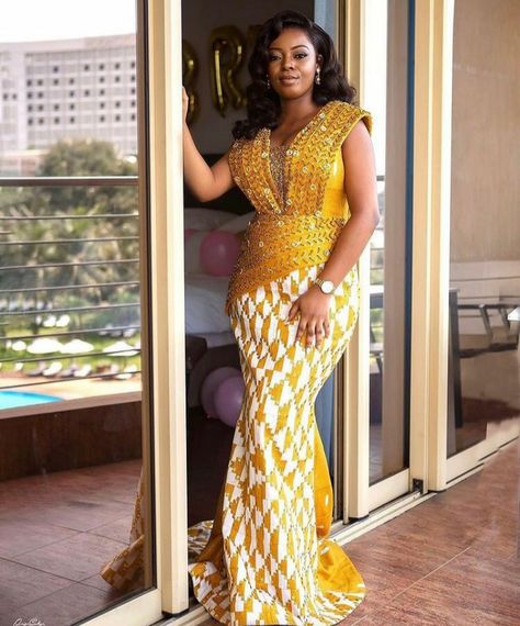 kente styles for engagement Ghana 2021 Engagement Dress Ghana, Kente Dress Styles For Engagement, Lace Engagement Dress, Kente Styles For Engagement, Kente Dress Styles, African Bridal Dress, African Traditional Wedding Dress, Kente Dress, Lace Gown Styles