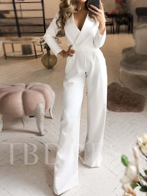 Full Length Plain Formal Slim Women's Jumpsuit Wedding Jumpsuits, Civil Dress, Tiki Fashion, White Jumpsuit Wedding, Colour Names List, Clothes Model, Jumpsuit Outfits, Winter Jumpsuit, Bridal Jumpsuit