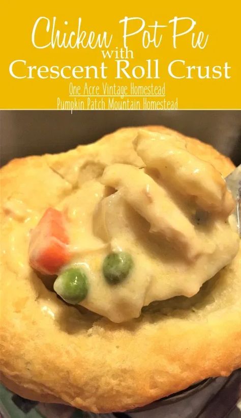 Chicken Pot Pie with Crescent Roll Crust ⋆ One Acre Vintage  Pumpkin Patch Mtn. Chicken Pot Pie Recipe Crescent Rolls, Pot Pie With Crescent Rolls, Mountain Homestead, Pot Pie Recipe Easy, Turkey Pot Pie Recipe, Individual Chicken Pot Pies, Crescent Roll Crust, Easy Chicken Pot Pie Recipe, Pot Pie Casserole