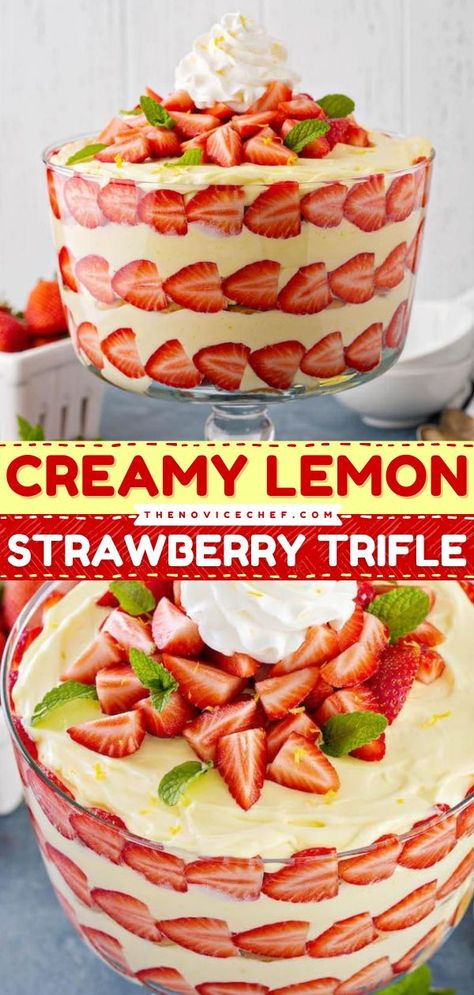 Trifle Recipes Easter, Spring Parfait Desserts, Spring Trifle Desserts Easter, Easter Layered Dessert, Fruity Easter Desserts, Easter Trifle Recipes, No Bake Easter Desserts, Strawberry Lemon Trifle, Spring Trifle