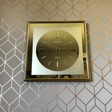 Vintage Gold Pocket Watch In Stainless Steel, Gold Square Analog Watches, Vintage Gold Wall Clock, Brass Wall Clock Vintage, Square Clock, Westclox Vintage Wall Clock, Square Clocks, Art Clock, Metal Hanger