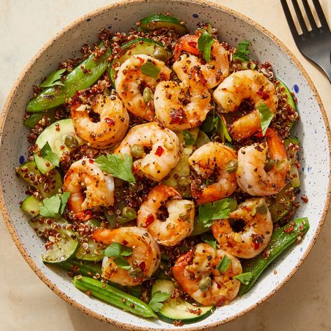 Shrimp Quinoa, Shrimp Zucchini, Shrimp And Quinoa, Lemon Shrimp, Quinoa Soup, Red Quinoa, Summer Vegetables, Hello Fresh Recipes, Couscous Recipes