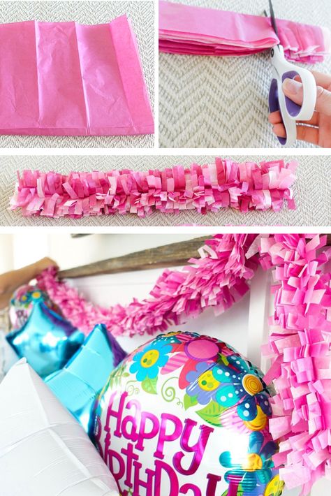 Paper Garland Diy, Tissue Paper Garland, Decorate On A Budget, Tissue Paper Garlands, Paper Decorations Diy, Tissue Paper Crafts, Party Girlande, Garland Diy, Diy Birthday Decorations