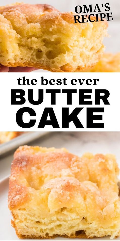 German Butter Cake is made with a rich blend of milk, sugar, yeast, eggs, and flour. And of course plenty of butter! The result is a melt-in-your-mouth delicious light and airy cake, that's gooey and sweet. Butterkuchen Dessert | German Butter Cake | German Desserts #cheerfulcook #butterkuchen #buttercake #recipe #baking #German Pie, German Butter Kuchen Recipe, German Yeast Cake, Butter Kuchen Recipe, German Butter Cake, German Coffee Cake, Universal Yums, German Cakes Recipes, Traditional German Desserts