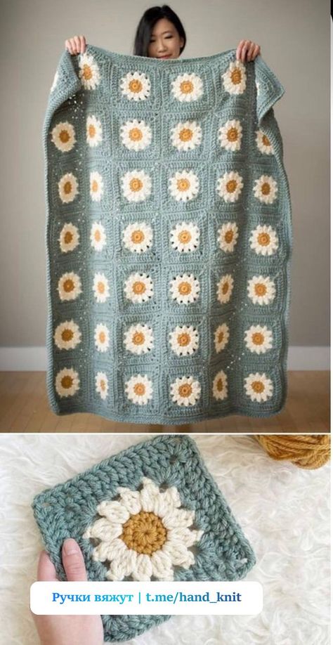 Crochet Flower Blanket, Crocheted Blanket, Easy Crochet Blanket, Crochet Blanket Designs, Crochet Design Pattern, Fun Crochet Projects, Granny Squares Pattern, Granny Square Crochet Pattern, Square Patterns