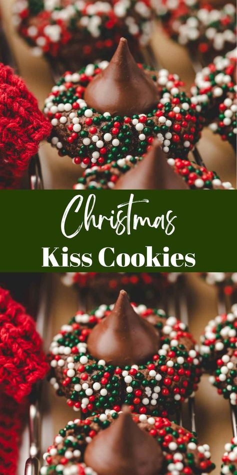 Christmas Cookie Hershey Kiss, Cookies With Hershey Kisses On Top, Hershey Christmas Cookies, Best Chocolate Christmas Cookies, Cherry Hershey Kiss Cookies, Christmas Cookies With Kisses On Top, Hershey's Kiss Cookies, Christmas Cookies Swap Recipes, Hershey Kiss Christmas Cookies