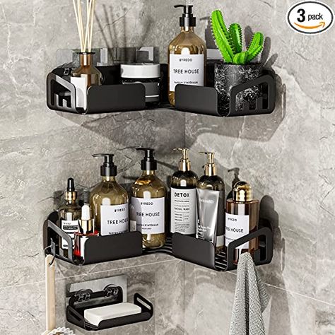 Soap And Shampoo Holder Bathroom, Corner Shower Caddy Ideas, Bathtub Soap Holder Ideas, Shower Soap Holder Ideas, Bathroom Shower Caddy Ideas, Adhesive Shower Shelves, Shower Caddy Decor, Shower Holder Ideas, Inside The Shower Storage Ideas