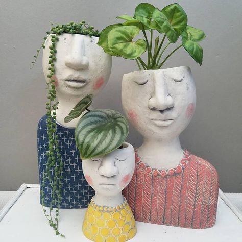 Ceramic Heads, Stone Artwork, Face Planters, Head Planters, Planter Design, Deco Boheme, House Plant Care, Garden Shop, Plant Lady