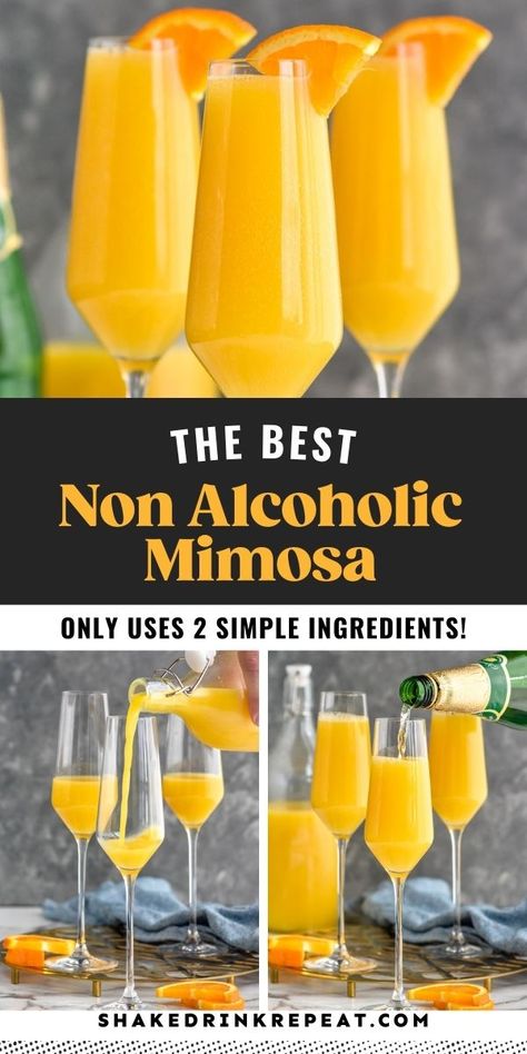 Look no further for a delicious brunch mocktail than this delicious non alcoholic mimosa. With simple ingredients and a citrusy, fizzy flavor, people of all ages will love this recipe. Non Alcoholic Mimosa Bar Ideas, Non Alcohol Mimosa, Non Alcoholic Breakfast Drinks, Mocktail Mimosa Bar, Mimosa Recipe Non Alcoholic, Non Alcoholic Mimosas, Non Alcoholic Mimosa Bar, Brunch Mocktail Recipe, Mock Mimosa Recipe