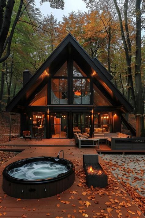 LOG CABIN UNI Small Cabin House Design, Modern A Frame Interior, Vermont Cabin Aesthetic, Indoor Cabin Ideas, Loft Cabin Ideas, A Frame In The Woods, Barndo Cabin, Cabin Modern House, Log Cabin Landscape