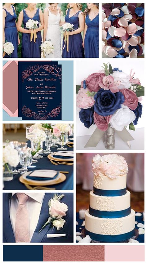 Navy And Rose Gold Wedding, Navy Wedding Ideas, Gold And Navy Wedding, Wedding Rose Gold Theme, Navy And Rose Gold, Rose Gold Wedding Inspiration, Blue And Blush Wedding, Rose Gold Wedding Decor, Rose Gold Theme