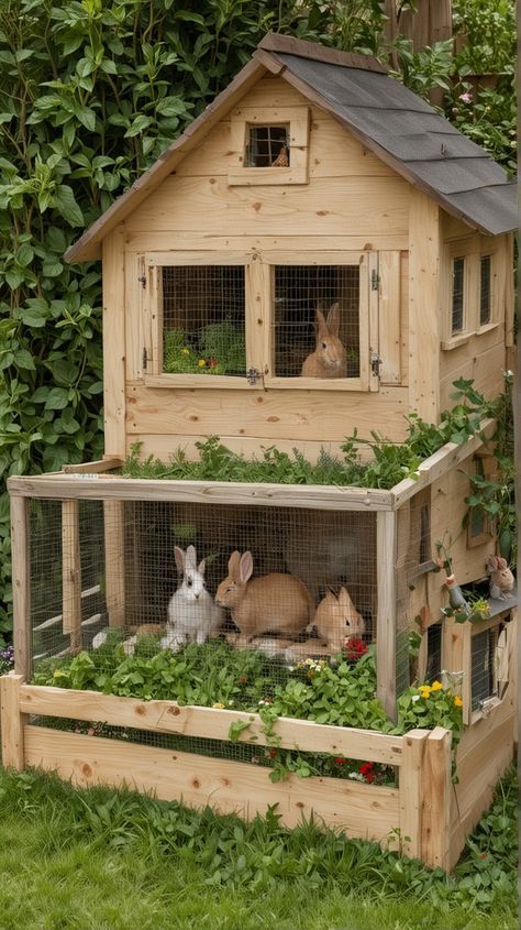 Homestead Decorating Ideas, Bunny Cage Outside, Rabbits House Outdoor, House For Rabbit, Kandang Kelinci Outdoor, Rabbit Cages Ideas, Bunny Outdoor House, Cute Bunny House Ideas, Rabbits Cage Ideas