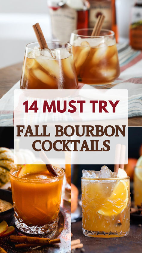 Fall Bourbon Cocktails New Fashioned Cocktail, Drink Recipes Alcoholic Fall, Best Bar Drinks To Order, Cocktail Recipes With Whiskey, Fall Mixed Drink Recipes, Diy Bourbon Bar, Burbon Thanksgiving Drinks, Cocktail Party Recipes Food, Bourbon Whiskey Cocktails