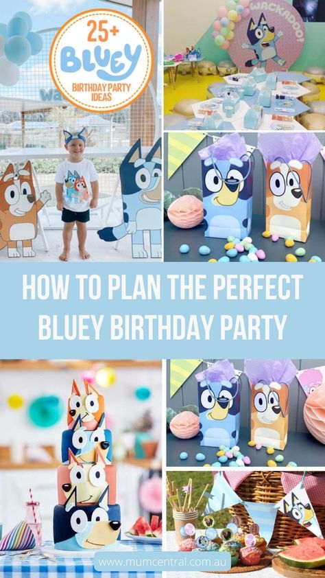 3 Year Birthday Bluey, Bluey Birthday Adopt A Floppy, Blue Goodie Bags, Third Birthday Bluey Theme, Bluey Birthday Party Dessert Table, Bluey Themed Cocktails, Bluey Birthday Party For Siblings, Bluey Party Supplies, Three Year Old Bluey Party