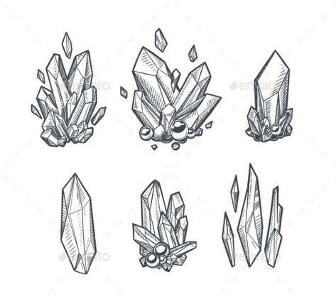 Vector Crystals by abirvalg | GraphicRiver Crystal Sketch, Gems Tattoo, Crystals Art Drawing, Crystal Illustration, Gem Drawing, Crystal Tattoo, Crystal Drawing, Kunst Tattoos, Simple Sketch