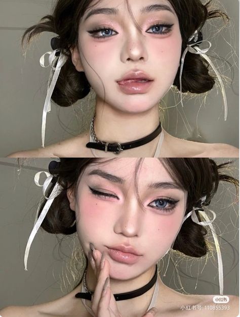 Korean Pink Makeup, Coquette Gyaru, Douyin Aesthetic, Xiao Hong Shu, Pink Makeup Looks, Layout Makeup, Y2k Makeup Looks, Makeup Ide, Y2k Makeup