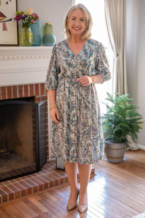 Bridal Shower Dress for the Mother of the Bride - Dressed for My Day Older Women Dresses, Grandma Dress, Dressed For My Day, Spring Wardrobe Essentials, Bridal Shower Outfit, Guest Attire, Bridal Shower Dress, Essential Dress, Pretty Blouses