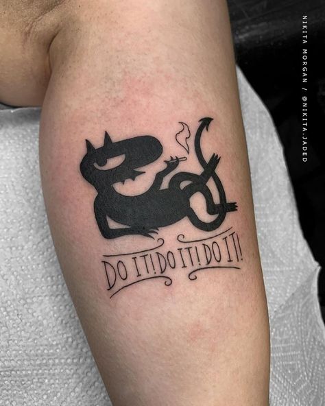 Tattoo uploaded by Gareth Doye • Just Do It . . . #fun little #luci for @chlo_mutlow by @nikita.jaded . . .… | Cartoon tattoos, Inspirational tattoos, Tattoo trends Lucy Tattoo, Gengar Tattoo, Beetlejuice Tattoo, Gotik Tattoo, Bookings Available, Nerdy Tattoos, Silhouette Tattoos, Small Hand Tattoos, Tattoo Project