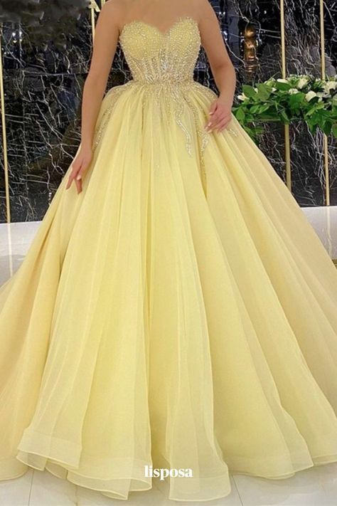 Dress For 15th Birthday, Yellow Prom Dress Long, Yellow Quinceanera Dresses, Yellow Quince, Yellow Quinceanera, 15 Birthday Dresses, Poofy Prom Dresses, Puffy Prom Dresses, Prom Planning