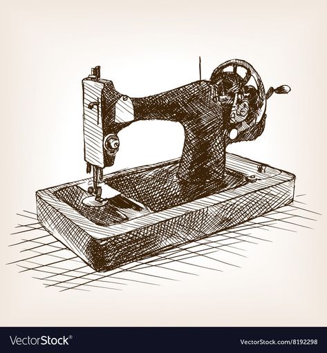 Sewing Machine Drawing Art, Sewing Machine Sketch, Micropen Art, Sewing Machine Illustration, Drawing Art Ideas, Sewing Machine Drawing, Machine Drawing, Object Illustration, Old Sewing Machines