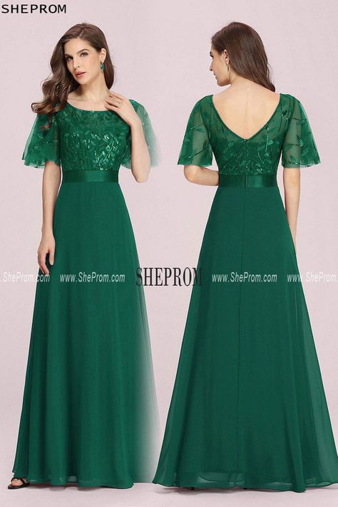 Green Chiffon Long Formal Dress with Sequin Lace Top at SheProm Shop #EP00691DG. Long Dresses For Women, Long Formal Dresses, Long Formal Dress, Formal Dresses Prom, Evening Party Dress, Party Dress Long, Long Dresses, Popular Style, Formal Dress