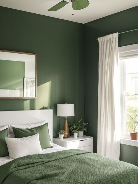 Light Green Wall Color Bedrooms, Shades Of Green For Bedroom, Emerald Green And White Bedroom Ideas, Small Bedroom Green Walls, Green Bedroom White Furniture, Small Green Bedroom, Soft Green Bedroom, Grey Green Bedrooms, Ottawa House