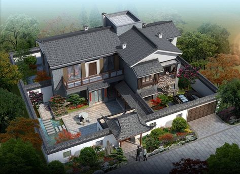 Japanese Traditional House, Japanese Mansion, Japanese Courtyard, Classical Garden, Costa Rica Luxury, Chinese Courtyard, Asian House, Walled Courtyard, Modern Courtyard