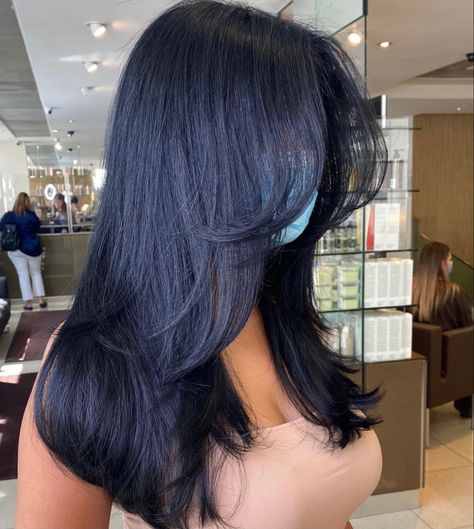 Black Hair Layers, Black Hair Haircuts, Blue Black Hair, Dark Blue Hair, Straight Black Hair, Hair Inspiration Long, Hairstyles For Layered Hair, Haircuts For Medium Hair, Haircuts Straight Hair