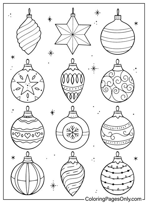 Ornaments Drawing Christmas, Ornament Drawing Easy, Drawing Christmas Ornaments, Ornaments To Color For Kids, Christmas Themed Coloring Pages, Christmas Bulb Coloring Page, Art Journal Christmas, Christmas Cookie Coloring Pages, Christmas Ornament Outline