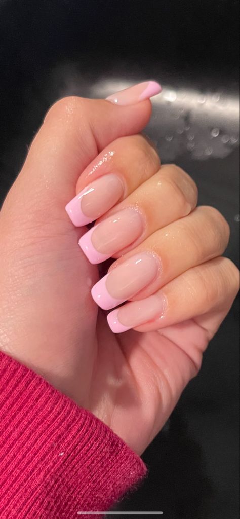 Pink Frenchies- Summer Classy Nails- Gel X Nails- Classic French Tip Nails Simple Spring French Tip Nails, Soft Pink French Tip Nails Square, Pink French Tip Nails Coffin Short, Pale Pink Tip Nails, Squoval Pink French Tip Nails, Sport Length Acrylic Nails French Tips, Light Pink French Tips Coffin, Pink Tip Acrylics, Shirt Pink French Tip Nails