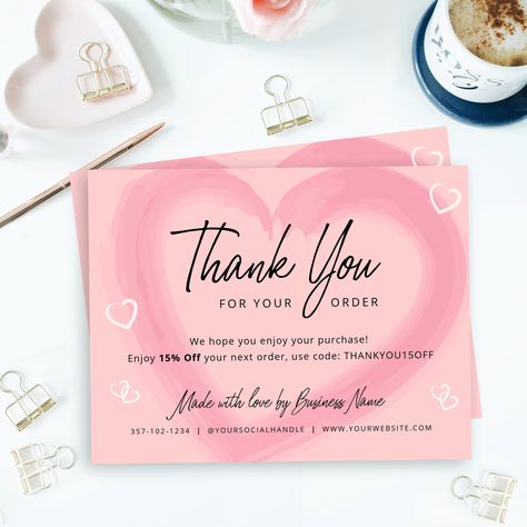 Preppy Thank You Cards Small Business, Thank You For Your Order Bakery, Thank You For Buying Cards, Packaging Card Ideas, Pink Thank You Card, Small Business Cards Ideas Aesthetic, Thank You For Buying Note, Card Thank You For Order, Thank You Card Ideas For Small Business