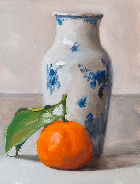 Julian Merrow-Smith, Clementine and Delft vase Delft Vase, Oil Painting Inspiration, Creation Art, Vase Art, Still Life Oil Painting, Fruit Painting, Daily Painting, Painting Still Life, Still Life Art