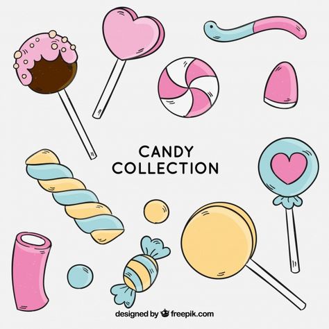 Colorful candies collection in hand draw... | Free Vector #Freepik #freevector #food #hand #hand-drawn #candy How To Draw Candy, Candy Vector, Candy Drawing, Candy Logo, Drawing Ideas Easy, Candy Collection, Candy Stickers, Candy Art, Cute Food Drawings