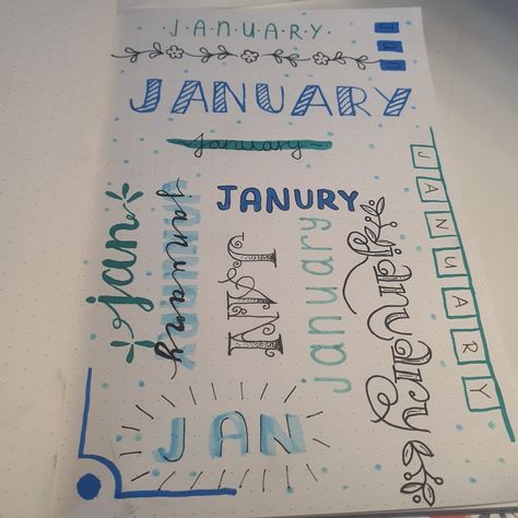 January Title Ideas, Cute Ways To Write January, January Font, January Title, Bullet Journal Title Ideas, January Bullet Journal Ideas, Bullet Journal January Theme, January Bullet Journal, Bullet Journal Work