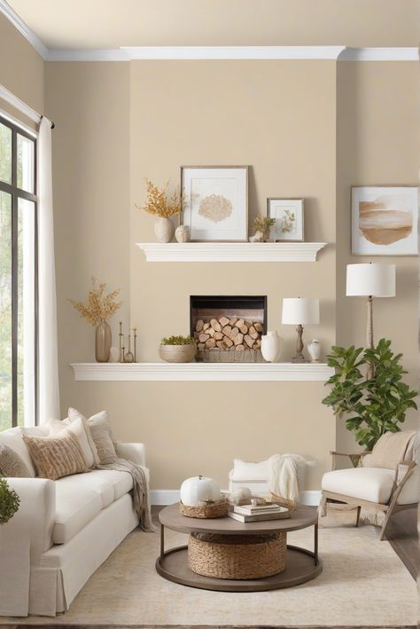 Explore the soothing beauty of Soft Halo Hues in your space for a serene retreat. Dive into a daily routine with interior designer tips for a calm and inviting atmosphere! #Ad #homedecor #homedesign #wallpaints2024 #Painthome #interiorarchitecture Wall Colors Green Living Room Colors Bright Living Room Colors Apartment Renovation Living room Remodeling Modern Paint Colors 2024 Aesthetic Paint For House, Living Room Sand Color Walls, Living Hall Color, Colours For Hall Room, Calming Colours For Living Room, Interior Wall Paint Colors Living Rooms, Aesthetic Colour For Room, Sandy Living Room, Modern House Paint Interior Wall Colors Living Room