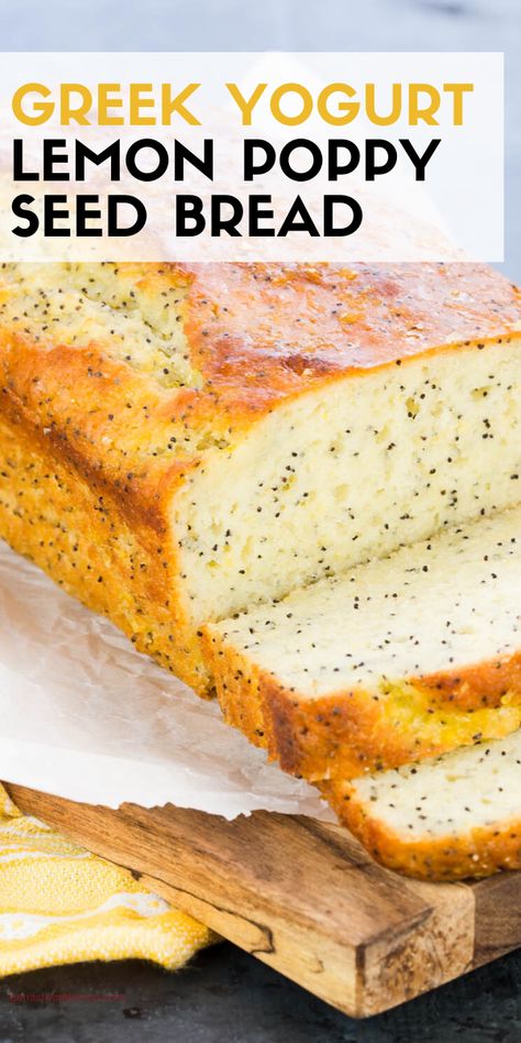 Protein-rich yogurt and heart-healthy olive oil combine to keep this tangy Greek Yogurt Lemon Poppy Seed Bread with Lemon Glaze moist and flavorful. It’s one of our favorite springtime quick breads!  #quickbread #lemon #easybaking #brunch #baking #poppyseeds Brunch Baking, Lemon Poppy Seed Bread, Yogurt Greek, Poppy Seed Bread, Lemon Poppyseed Bread, Lemon Bread, Seed Bread, Greek Yogurt Recipes, Lemon Poppy Seed