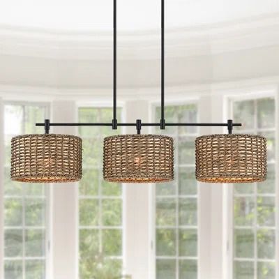 House of Hampton® Eudean 4 - Light Lantern Globe Chandelier with Crystal Accents | Wayfair Flaming Arrow, Master Addition, Farmhouse Chandelier Lighting, Coastal Chandelier, Linear Island Lighting, Rattan Chandelier, Drum Pendant Lighting, Rattan Shades, Rattan Pendant Light