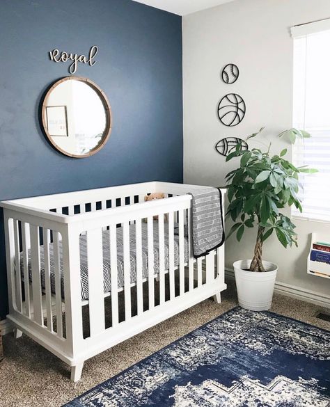 Blue Is My Favorite Color, Navy Nursery Boy, Boy Nurseries, Navy Nursery, Sports Nursery, Unusual Baby Names, Nursery Theme, Baby Room Design, Baby Brother