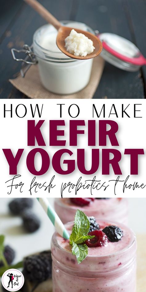 How to make kefir at home. The benefits of drinking milk kefir daily are huge! Learn the benefits of kefir yogurt and how to make milk kefir at home for your smoothies, breakfast, parfaits, etc! Kifer Recipes, Kefir Yogurt Recipes, Benefits Of Kefir, Homemade Kefir, Milk Kefir Recipes, Kefir Milk, Breakfast Parfaits, Kefir Drink, Kefir Benefits